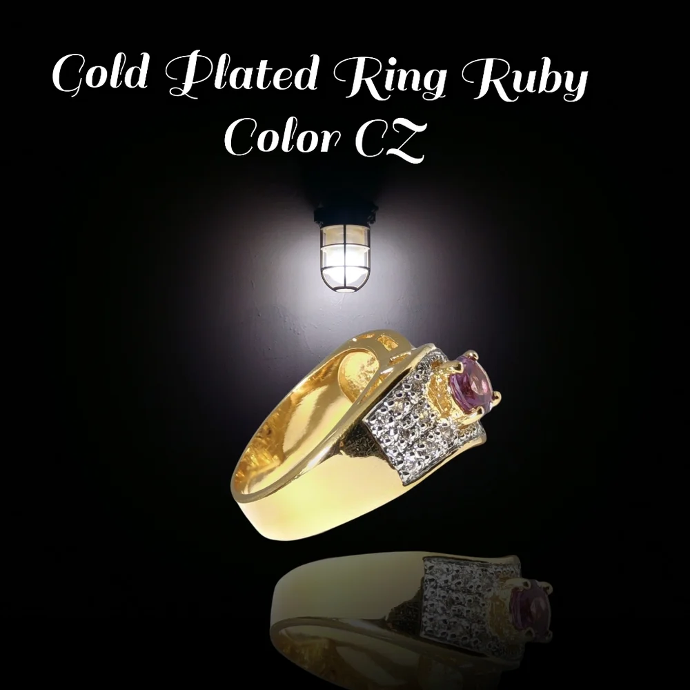 Gold Plated Ring Ruby Color CZ Size 8 NWOT